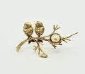 Vintage 18K Yellow Gold Two-Bird Brooch with Pearl & Rubies