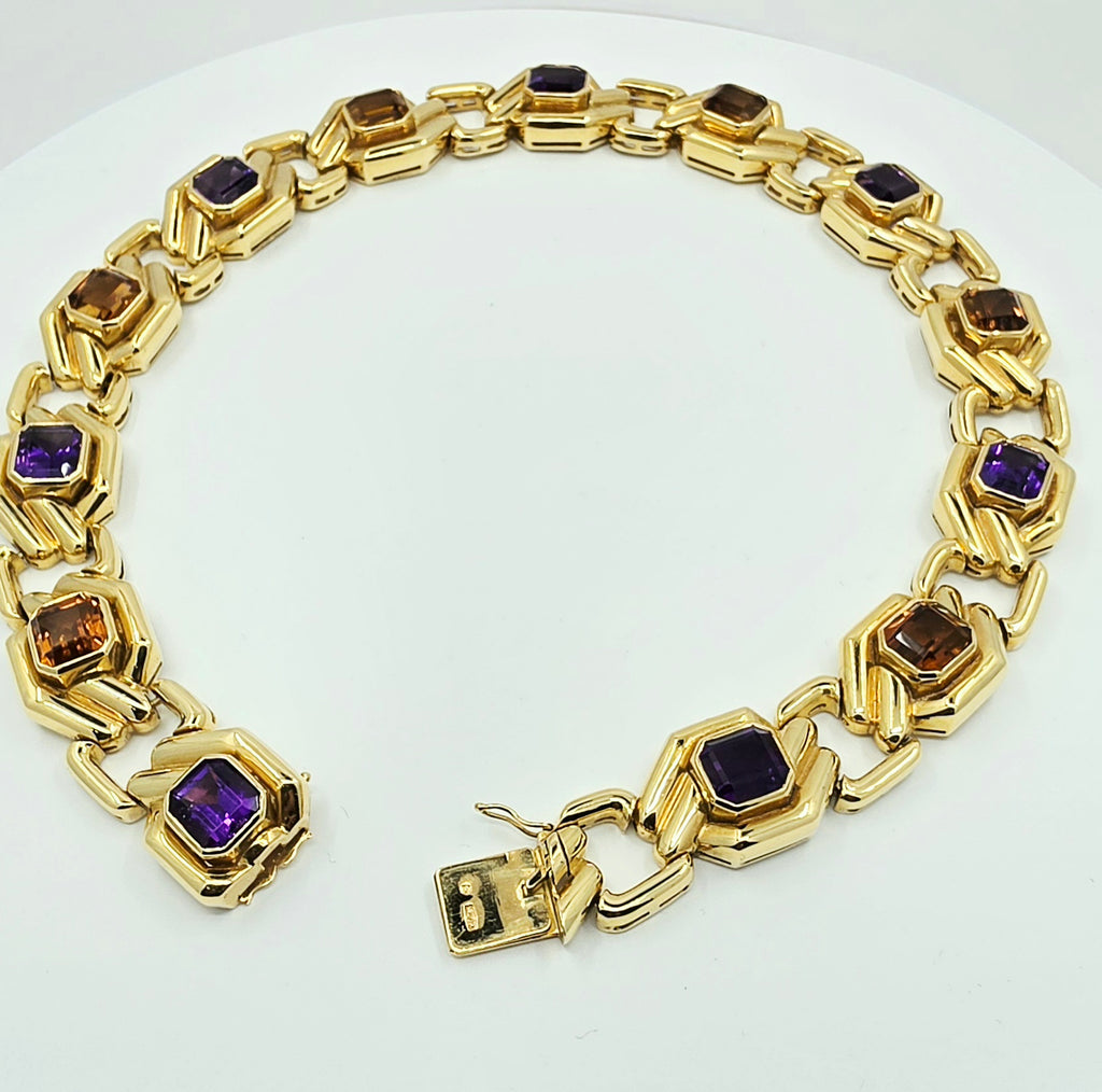 18K Yellow Gold Amethyst & Citrine Choker Necklace