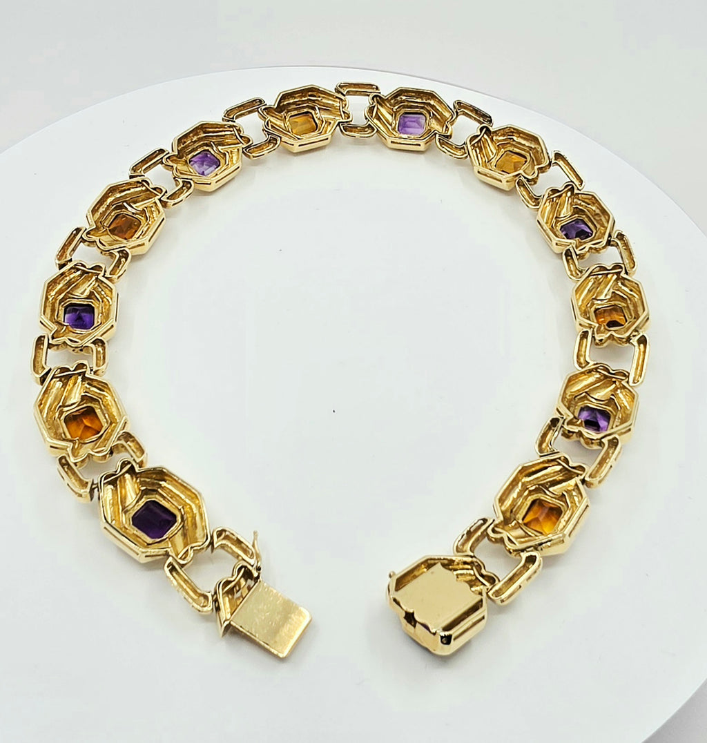 18K Yellow Gold Amethyst & Citrine Choker Necklace