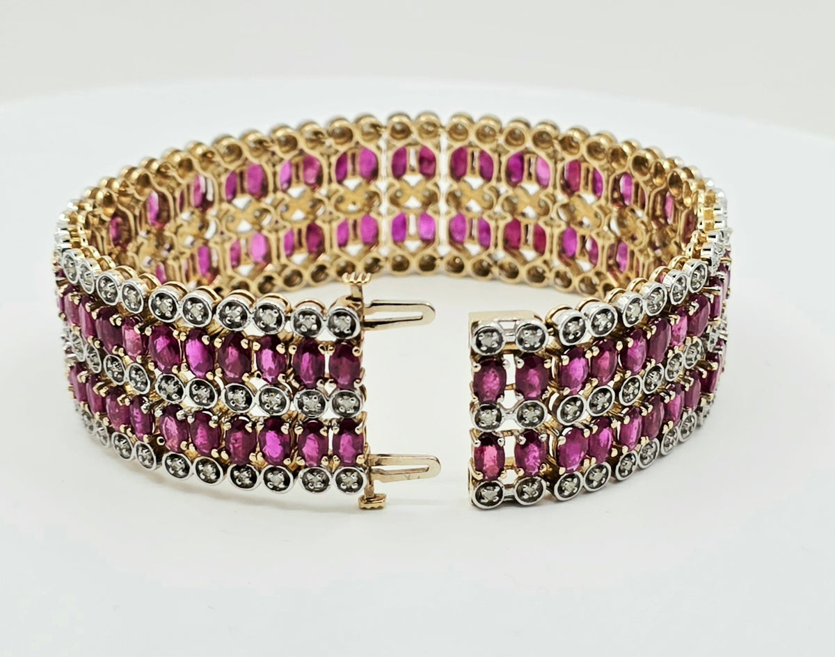 14K Yellow Gold Natural Ruby & Diamond Bracelet – 33.37 CTW