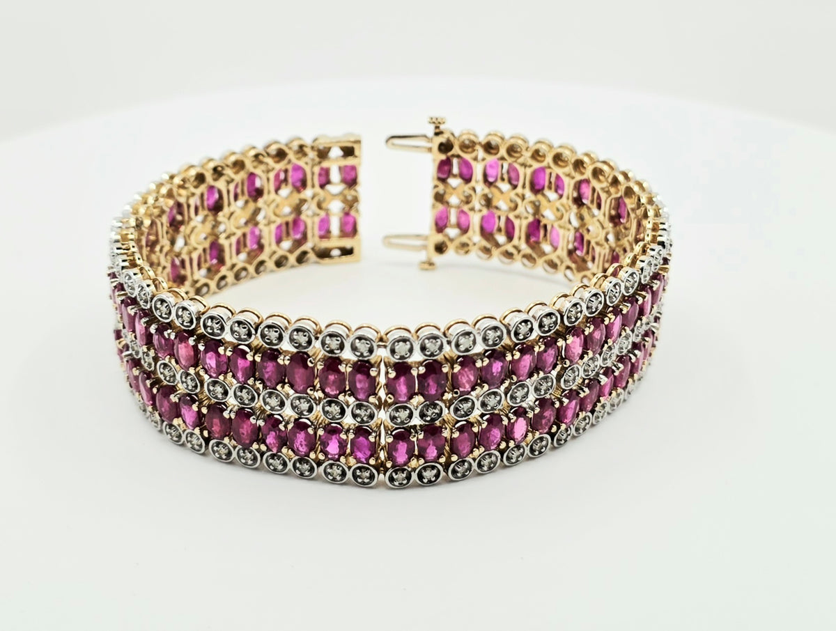 14K Yellow Gold Natural Ruby & Diamond Bracelet – 33.37 CTW