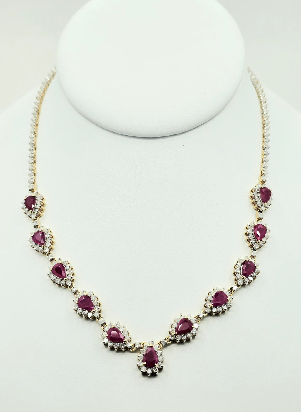 14K Yellow Gold Natural Ruby & Diamond Necklace
