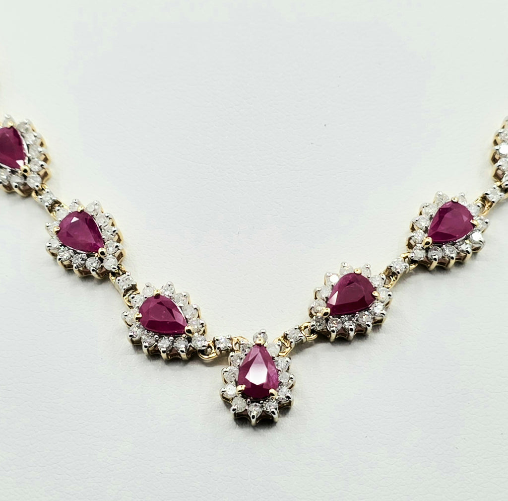 14K Yellow Gold Natural Ruby & Diamond Necklace