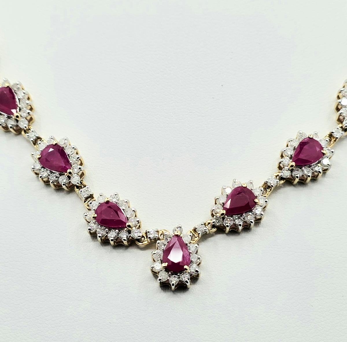 14K Yellow Gold Natural Ruby & Diamond Necklace