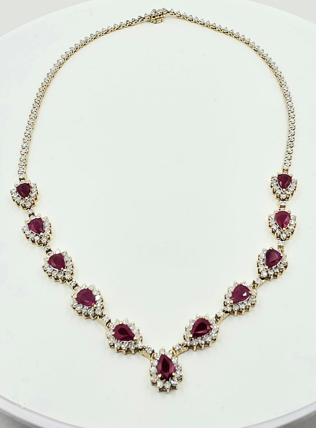14K Yellow Gold Natural Ruby & Diamond Necklace