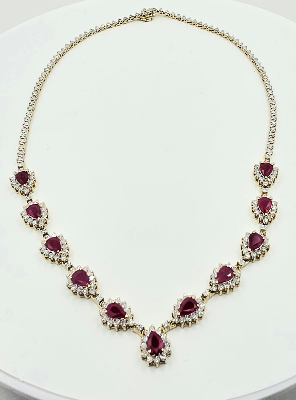 14K Yellow Gold Natural Ruby & Diamond Necklace