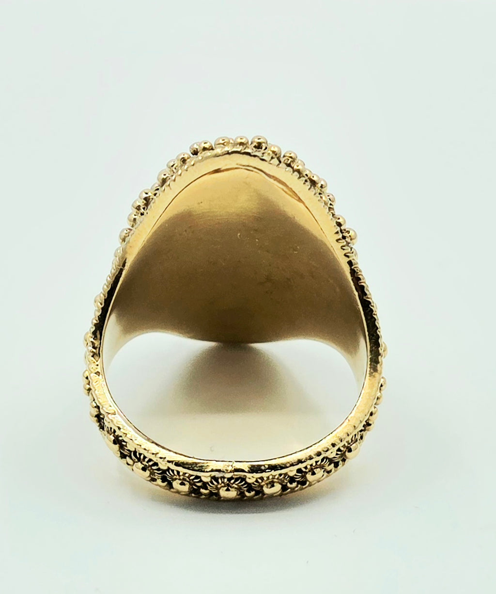 Vintage 18K Yellow Gold & Blue Enamel Statement Ring