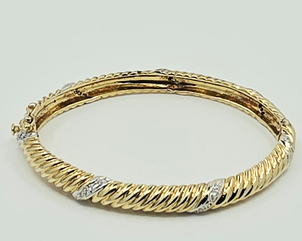 18K Yellow Gold & Natural Diamond Twisted Rope Bangle Bracelet