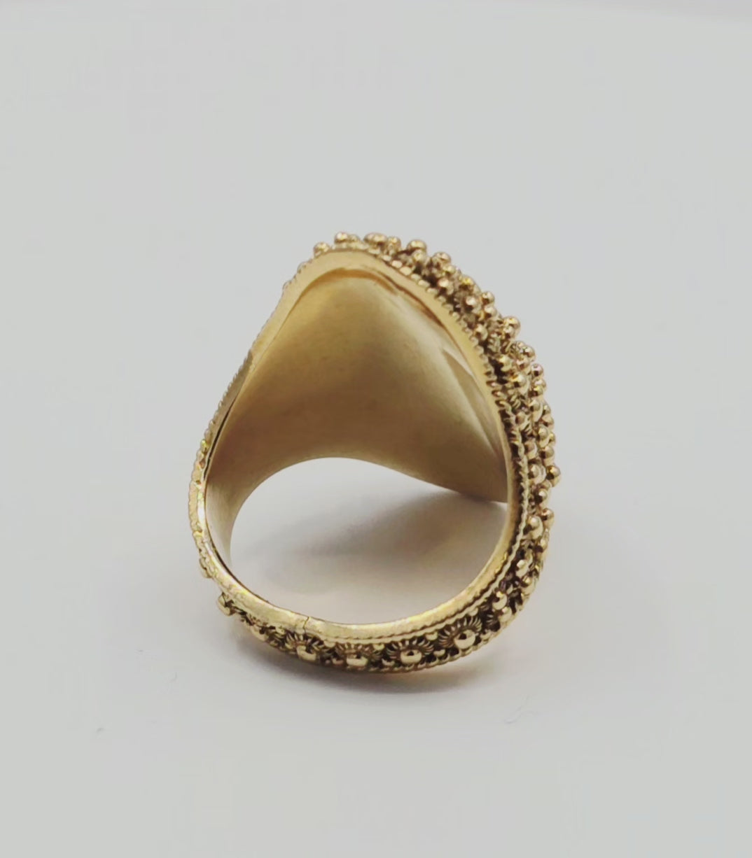 Vintage 18K Yellow Gold & Blue Enamel Statement Ring