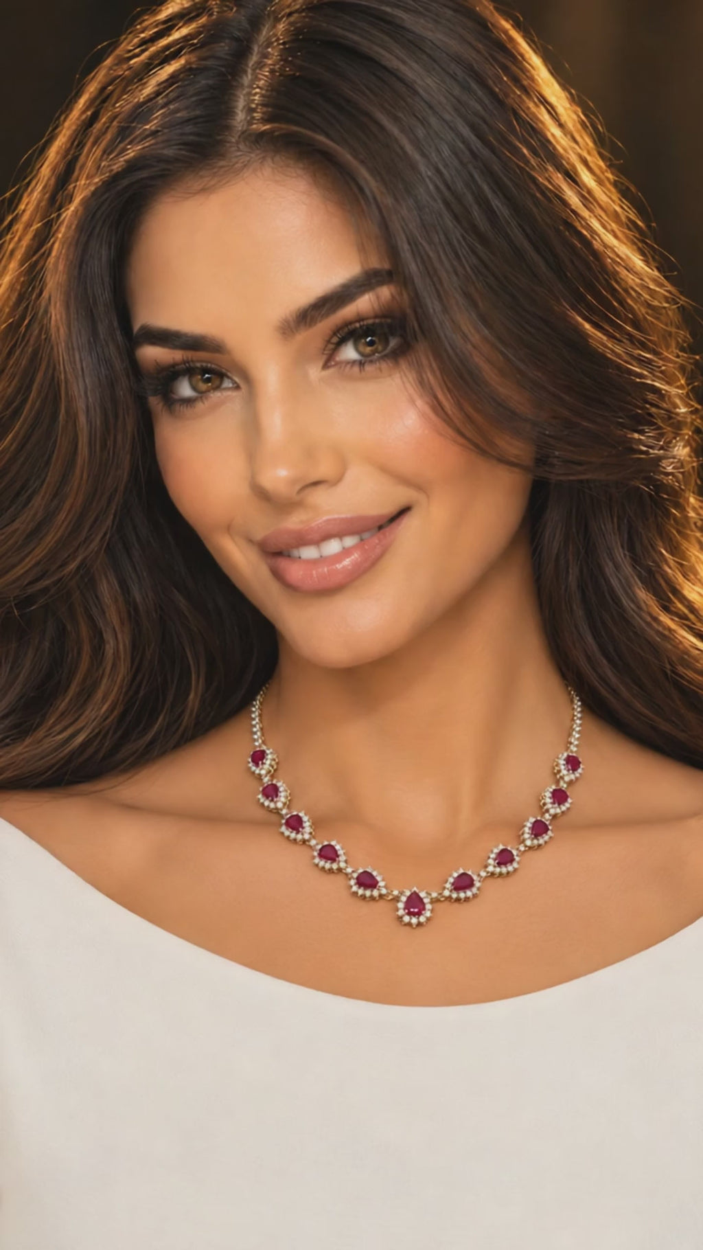 14K Yellow Gold Natural Ruby & Diamond Necklace