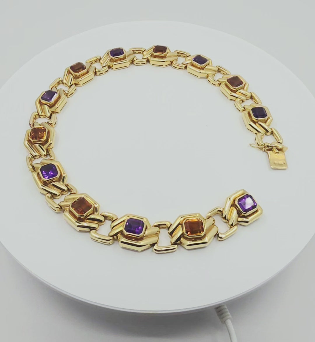 18K Yellow Gold Amethyst & Citrine Choker Necklace