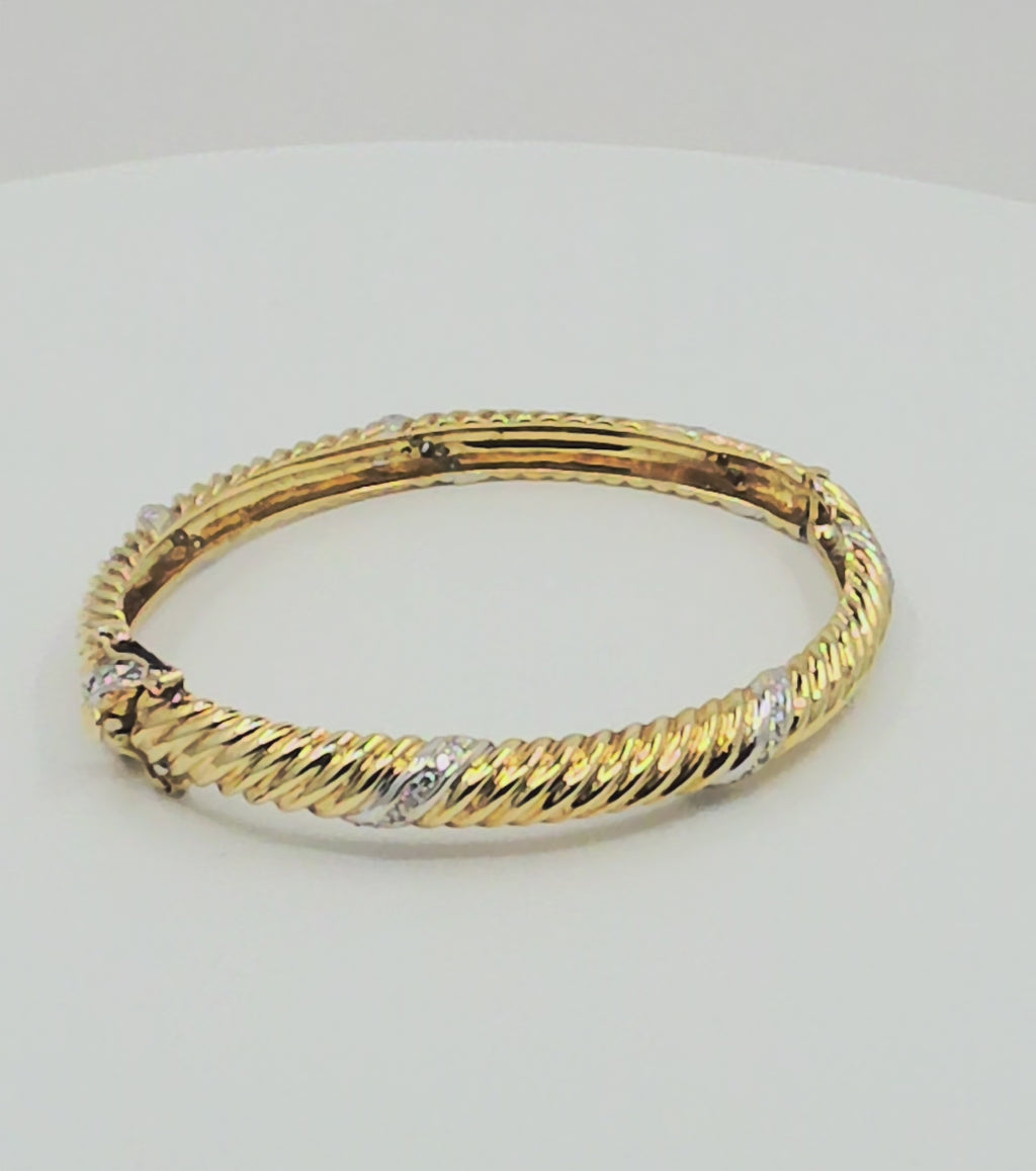 18K Yellow Gold & Natural Diamond Twisted Rope Bangle Bracelet