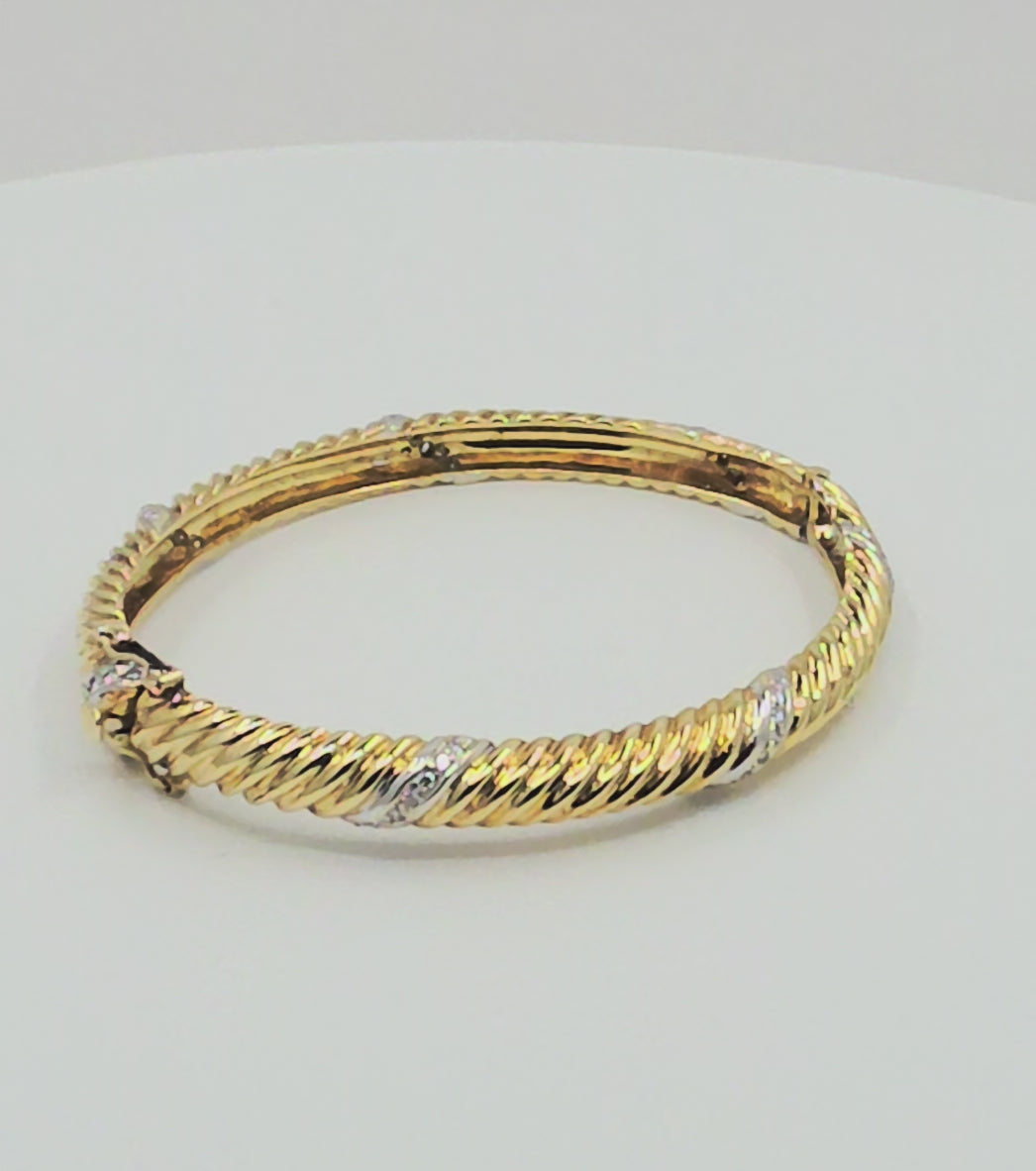 18K Yellow Gold & Natural Diamond Twisted Rope Bangle Bracelet